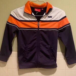 💙Puma Navy and Orange Zip-Up Kids Jacket Size Small